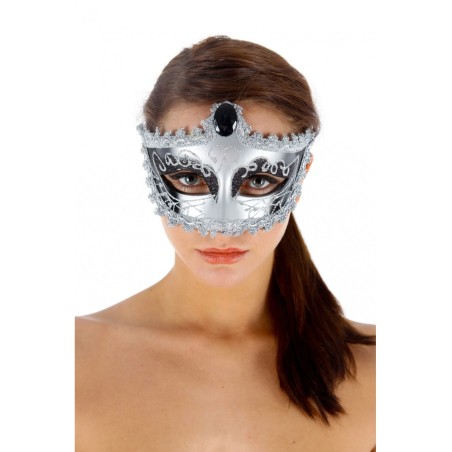 Máscara Nozze di Figaro Plata - Máscara Veneciana Semiflexible con Tiras de Raso Ajustables