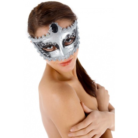 Máscara Nozze di Figaro Plata - Máscara  Carnaval Semiflexible con Tiras de Raso Ajustables