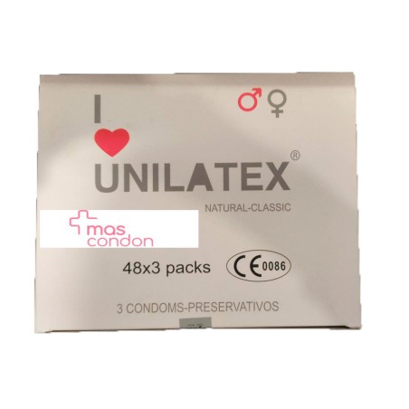 Condones Unilatex Natural 48 estuches con 3 condones - 144 unidades | Mascondon®
