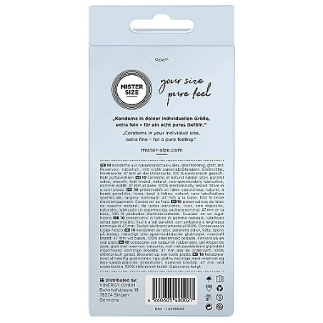 PRESERVATIVOS MISTER SIZE PURE FEEL EXTRA FINO 47 MM 10 UDS Los mejores