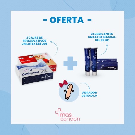 Mascondon Ofertas 2 cajas 144 uds + 2 lubricante + Regalo Vibrador