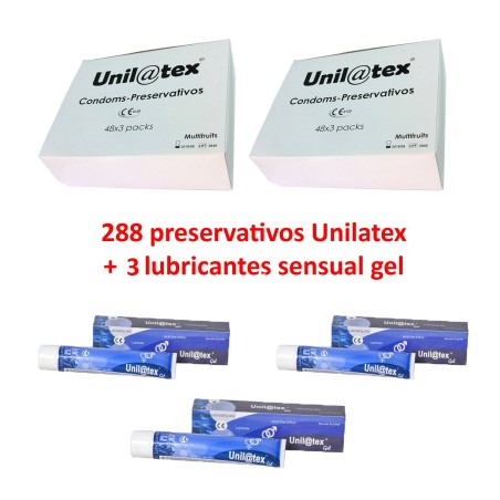 2 cajas condones Unilatex + 3 Lubricantes
