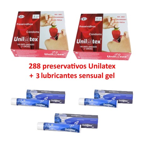 2 cajas de preservativos Unilatex - de 144 unidades cada una a elegir + 3 Lubricantes
