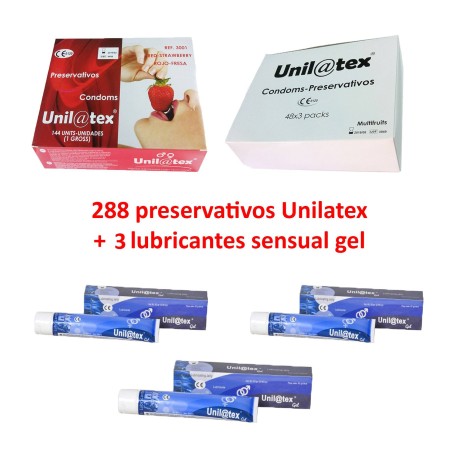 2 cajas preservativos Unilatex - caja de 144 unidades a elegir + 3 Lubricantes