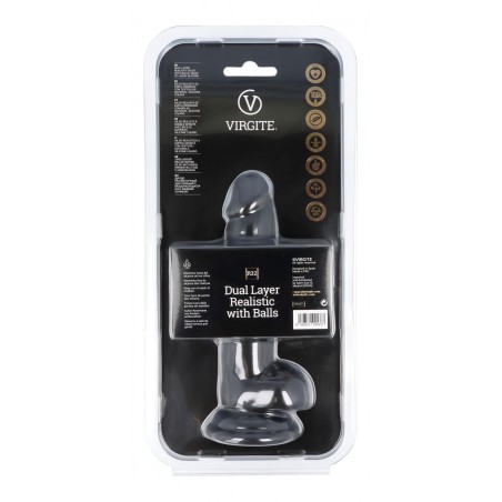 Virgite Dildo Realístico Dual Layer 17 cm con Testículos – Black, Virgite Realista