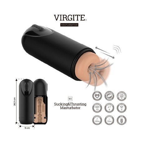 VIRGITE - Masturbador M1 Flesh USB con Succión, Vibración y Movimiento Sube y Baja